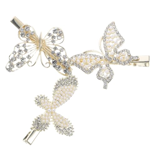 VINTORKY 3 Stück Teiliges Kleine Schmetterling Haarklammern mit Perlen und Strass Süße Haarschmuck Accessoires für Teenager Mädchen Zarte Designs für Frisuren und Besondere Anlässe von VINTORKY