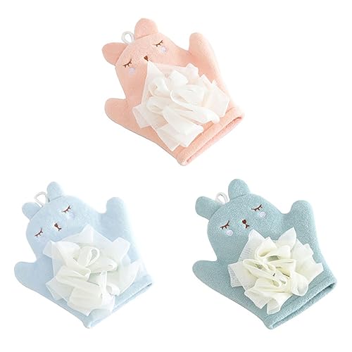 VINTORKY 3 Stück Baby-badehandschuhe Duschbürsten-handschuhe Weiche Cartoon-baumwollhandtuch-schrubber für Jungen und Mädchen von VINTORKY