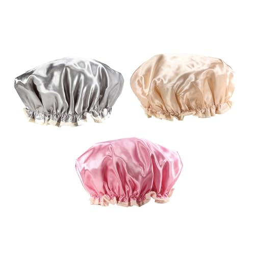 VINTORKY Duschhauben Für Damen Satin Badehaube Wiederverwendbar Bequem Für Kurzes Haar Grau/gold von VINTORKY
