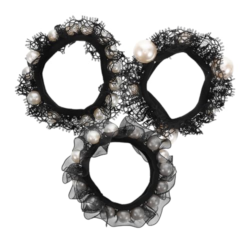 VINTORKY 3stücke Haargummis Mit Perlendekor Aus Baumwollgewebe Für Pferdeschwanz Und Dutt Elastisch Und Schadet Keinem Haar Geeignet Für Mädchen Und Frauen von VINTORKY