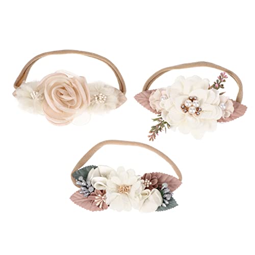 VINTORKY 3stücke Mädchen Stirnband Mit Perlen Kopfschmuck Aus Weichem Junge Mädchen Stirnband in Rosa Und Beige Kopfbedeckung Für Feste Und Feiern von VINTORKY