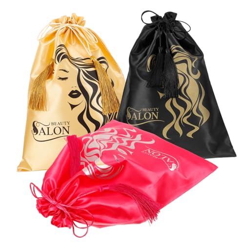 VINTORKY 3stücke Perückenaufbewahrungstasche Satin Tasche Perückentasche Kordelzug Perückenverpackungstasche Satintasche Perückenaufbewahrung Für Mehrere Perücken Perücken-organizer von VINTORKY