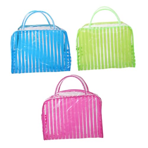 VINTORKY 3stücke Transparente Reise-kulturbeutel Gestreifte Kosmetiktasche Wasserdichter Make-up-Organizer Aus PVC Handtuch-Aufbewahrungstasche Lippenstift-Organizer Für Strand Und Campingu von VINTORKY