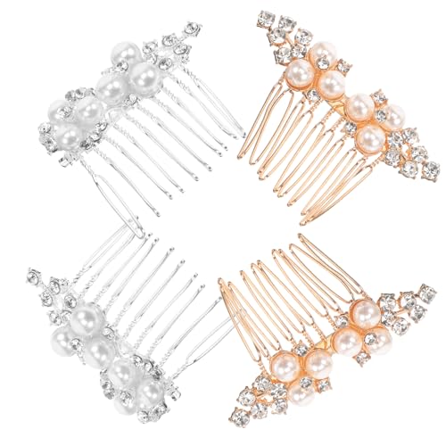 VINTORKY 4 Stck Teiliges Perlen Haarkamm für Bräute Hochzeits Haaraccessoires Seitenkämme Gold und Silber Funkelnde Haarschmuck für Damen von VINTORKY