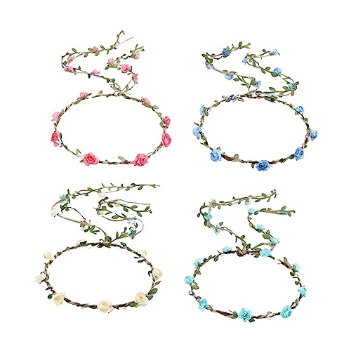 VINTORKY 4 Stück Blumenkranz Hochzeit Handgefertigte Rosenkrone für Damen für Hochzeiten Junggesellenabschiede und Festlichkeiten Leicht und Bequem zu Tragen von VINTORKY