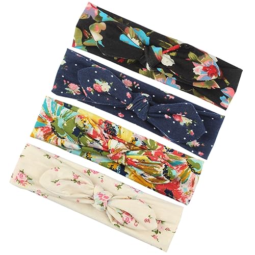 VINTORKY 4 Stück Elastische Haarbänder mit Kaninchenohren für Damen Stylische Kopfband Accessoires Gemischten Farben Verstellbar und Bequem für von VINTORKY