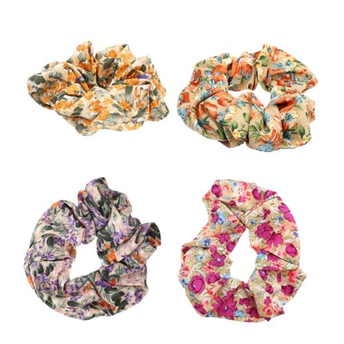 VINTORKY 4 Stück Elastische Haargummis mit Blumenmuster Haarschmuck für Frauen und Mädchen Bequem Vielseitig für Täglichen Gebrauch von VINTORKY