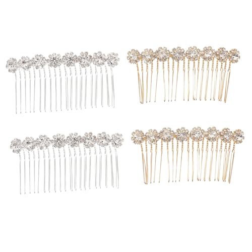 VINTORKY 4 Stück Funkelnde Blumen Haarclips aus Legierung mit Kunst Rhinestones Hochzeitsaccessoires für Bräute und Mädchen Silber und Gold von VINTORKY