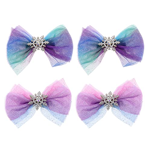 VINTORKY 4 Stück Niedliche Weihnachts Schneeflocken Haarspangen mit Schleife Haaraccessoires für Damen für Festliche Anlässe und Tägliches Tragen von VINTORKY