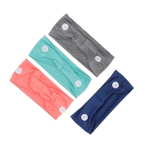 VINTORKY 4 Stück Teiliges Damen Sport Stirnband mit Knöpfen Atmungsaktives Haarband für Ohren und Haarschutz Schweißabsorbierend Rot Marineblau und von VINTORKY