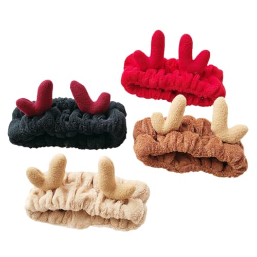VINTORKY Haarband-set Mit Hirschgeweih 4er-pack Make-up-kopftuch Für Damen Weicher Samt Weihnachtliches Hirsch-stirnband Accessoire Für Bad Und Dusche von VINTORKY