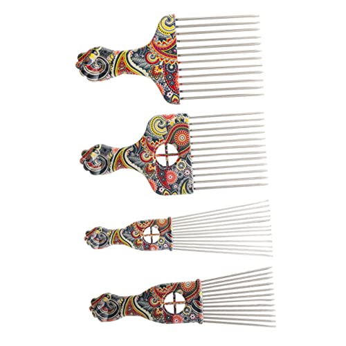 VINTORKY 4Stücke Afro Haarpickkamm Breiter Zahn für Lockiges Haar Sanfte Entwirrung und Styling für Haartypen Modischem Design für Männer von VINTORKY