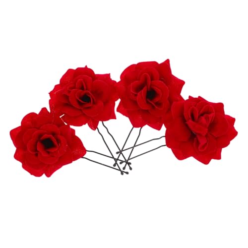VINTORKY 4stücke Rosenblüten Haarspange Blumen Kopfbedeckung Haarschmuck Rot Haarnadeln Für Damen Haarschmuck Aus Zinklegierung Für Hochzeit Und Party von VINTORKY