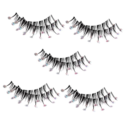VINTORKY 5 Paare Strassbesetzte Fake Lashes mit Transparentem Band Natürliche Glitzernde Wimpernverlängerung für Mädchen Wiederverwendbare Selbstklebende Dekorative Wimpern für Party von VINTORKY