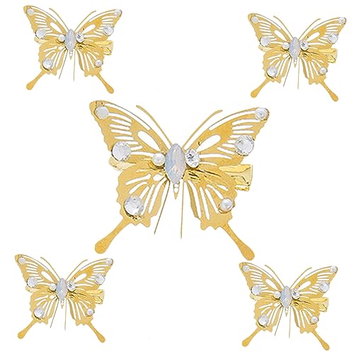 VINTORKY 5stücke Zarte Haarspangen Aus Gold Legierung Haarnadel Mit Kunstperlen Kopfschmuck Für Mädchen Braut-haarnadeln Kleine Und Großer Schmetterling von VINTORKY