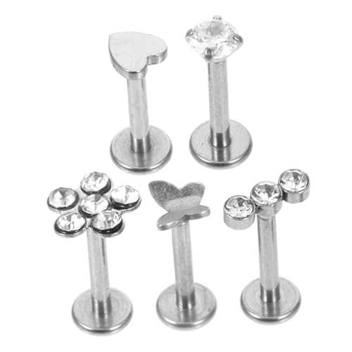 VINTORKY Lippenstecker Nasenpiercing Satz 5 Stücke mit Zirkonsteinen für und Männer Hypoallergen für Tragus und Dermal Piercings von VINTORKY