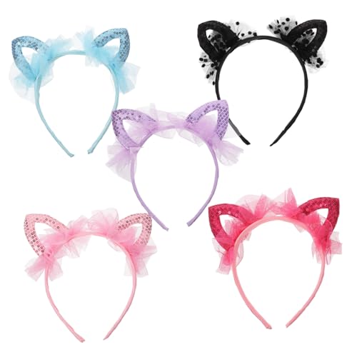 VINTORKY 5stücke Katzenohren Stirnband Mit Haarband Hoop Für Junge Mädchen Mädchen Kostüm Party Geburtstag Halloween Cosplay Festive Atmosphäre Dekoration Bühnenauftritt von VINTORKY