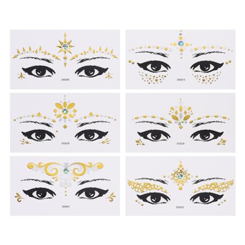 VINTORKY 6blätter Gesichtsjewel Aufkleber Temporäre Strass-tattoos Für Festivals Karneval Cosplay Und Partys Einfach Anzuwenden Für Verschiedene Anlässe von VINTORKY