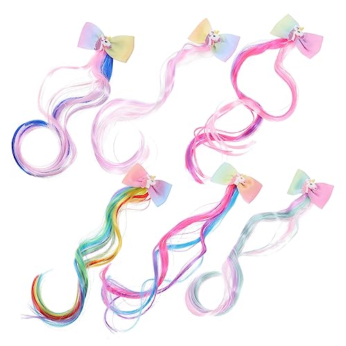 VINTORKY 6stücke Teiliges Bunter Locken-haarverlängerungen Für Junge Mädchen Mit Haarklammern Und Einhorn-schleifen Einfache Handhabung Für Kreative Frisuren Und Festliche Anlässe von VINTORKY