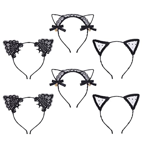 VINTORKY Katzenohren Haarreif aus Spitze 6 Stück Cosplay Zubehör für Frauen Auffälliges Katzenkostüm für Partys Halloween und Karneval mit Dekorativen Ohren von VINTORKY