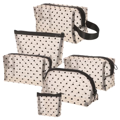 VINTORKY Tragbares Make-up-Taschen-Set 6-teilig Netz-Herz-Reißverschlusstaschen Reise-Aufbewahrungstasche Make-up-Organizer praktisch für Frauen von VINTORKY