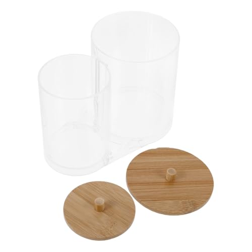 VINTORKY Cotton Pad Organizer Mit Bambusdeckel Stilvolle Und Praktische Aufbewahrungsbox Für Wattepads Und Kosmetikartikel Transparentes Design Für Badezimmer Und Schminktisch von VINTORKY