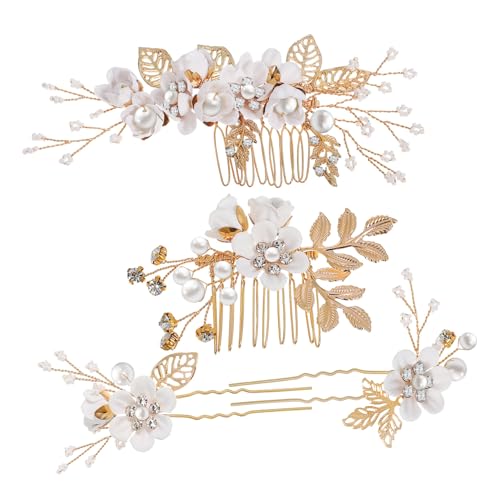 VINTORKY Blumen handgemachte Perlen Haarschmuck U förmige Haarkämme Brautschmuck mit Strass für Hochzeit Kommunion Damen und Mädchen von VINTORKY