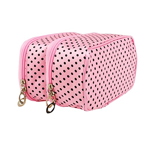 VINTORKY Doppelschichtige Kosmetiktasche Gesteppte Reise-Make-up-Tasche 20 X 14 X 11 5 cm Polyester Punkte Organizer von VINTORKY