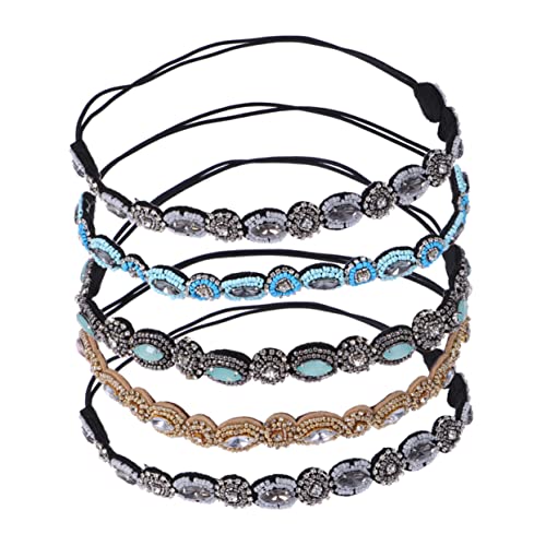 VINTORKY 5stücke Teiliges Handgefertigte Elastische Haargummis Perlen Stilvolle Stirnbänder Für Und Mädchen Grün Weiß Und Blau Für Partys Und Besondere Anlässe von VINTORKY
