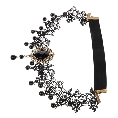 VINTORKY Gothic Lace Haarband Mit Quasten Schwarze Choker-halskette Mit Vampir-anhänger Für Karneval Kostümpartys Und Halloween Elegantes Damen-headpiece Aus Spitze von VINTORKY
