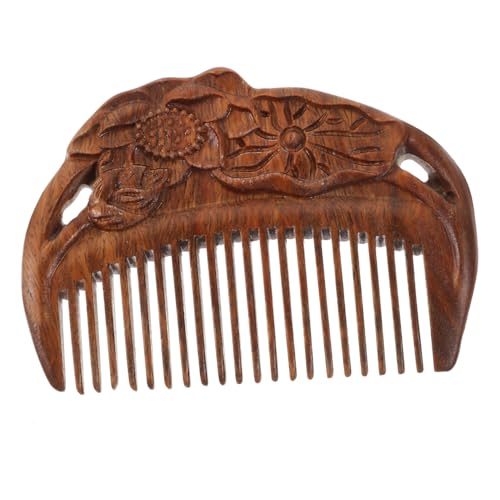 VINTORKY Gravierter Lotus Sandelholz Kamm Antistatischer Massagekamm Für Frauen Und Mädchen Für Dicke Lockige Haare Verbesserung Der Durchblutung Und Kopfhautmassage von VINTORKY