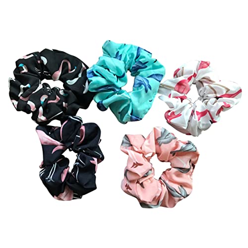 VINTORKY 5stücke Elastische Haarbänder Mit Flamingo-prints Pferdeschwanzhalter Nahtlos Stoff Haargummis Accessoires Für Damen Und Mädchen von VINTORKY