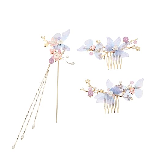 VINTORKY Haarnadeln Chinesischer Styl Hanfu Kopfbedeckung Blumen Perlen Haarschmuck Frauen Quaste Zubehör Accessoires Kamm Ohrringe Kit von VINTORKY