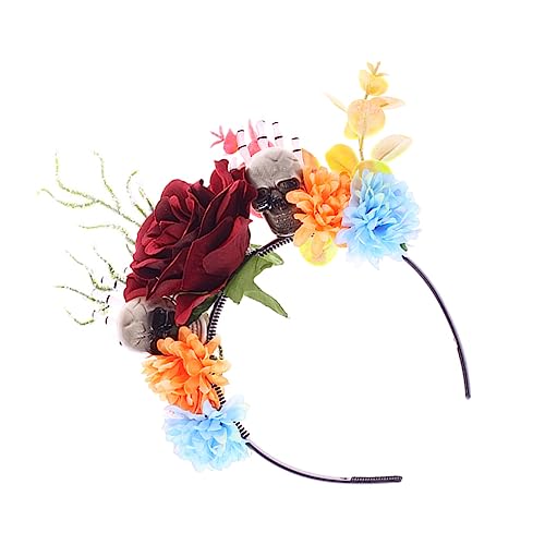 VINTORKY Halloween Blumenkranz Mit Totenschädel Kreatives Haarschmuck Cosplay Und Partys Für Damen Und Mädchen Robuste Und Stilvolle Kopfbedeckung Für Unvergessliche Nächte von VINTORKY