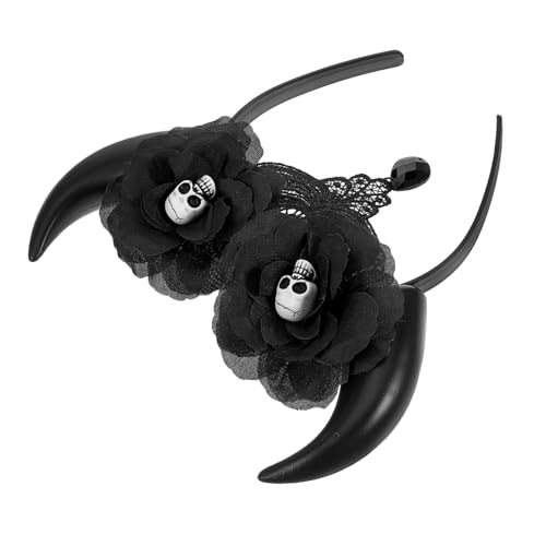 VINTORKY Halloween Stirnband mit Totenkopf und Teufelshörnern Elastisches Leichtes Horn haarreif für Damen Bequemes Vielseitiges Accessoire für Halloween party Cosplay und Make up events von VINTORKY
