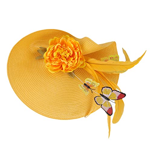 VINTORKY Handgefertigte Kopfbedeckung Braut Faszinator Frauen Kopfschmuck Haarschmuck Für Die Braut Fascinator-kopfbedeckung Schmetterlings-fascinator Derby-hut Stirnband Stoff Strohhut von VINTORKY