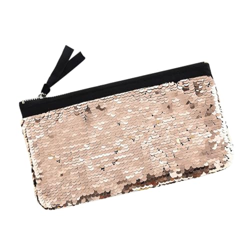 VINTORKY Goldene Make-up-Tasche Schminktasche Mit Reißverschluss Langlebige Aufbewahrungstasche Für Damen Kosmetiktasche Mit Pailletten Für Reisen Und Alltag von VINTORKY