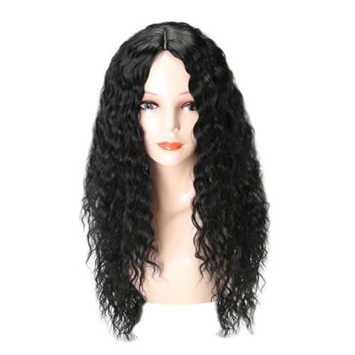 VINTORKY Synthetische Lockenperücke Mittelscheitel Lange Perücke Flauschige Faserperücke Hitzebeständiges Material Realistische Perücke Schwarz Für Frauen Und Mädchen Geeignet Für Partys Un von VINTORKY