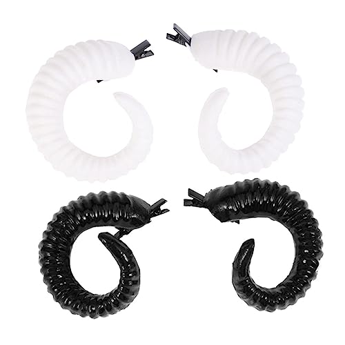 VINTORKY Paare Haarnadel Aus Schafshorn Bärenhorn Zum Wandern Schwarze Und Weiße Hörner Teufelshorn-clips Widderhörner Cosplay Stirnband Mit Widderhörnern Fuchs Schafhornclips Plastik Black von VINTORKY