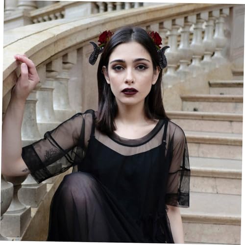 VINTORKY RAM Horn Haarreif mit Rosen Cosplay Kopfschmuck für Halloween und Themenpartys Modisches Langlebiges Accessoire Auffälliges Design für Damen von VINTORKY