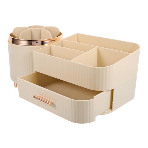 VINTORKY Desktop Rotierender Makeup Organizer Mit Kosmetik Aufbewahrung Für Lippenstifte Pinsel Und Eyeliner Cremeweiß Für Schminktische Und Badezimmer von VINTORKY