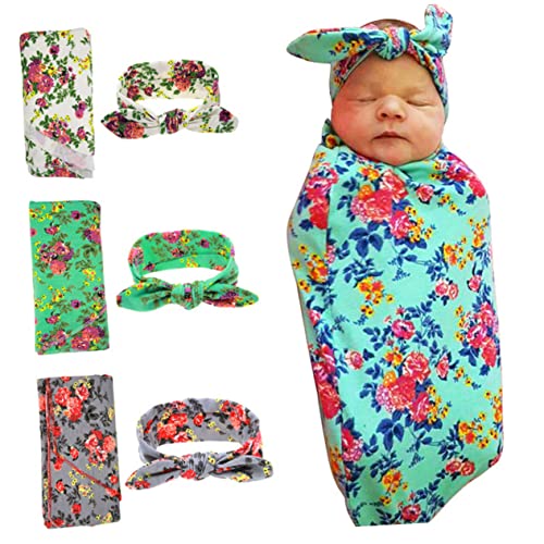 VINTORKY Pucktücher Für Neugeborene Baby Empfängt Decken Fotodecken Gewickelte Decke Wickeltuch Für Babys Wickeldecken Mit Blumen Babyschlafsack Babydecke Babyfoto Stirnband Krawatte Kind von VINTORKY