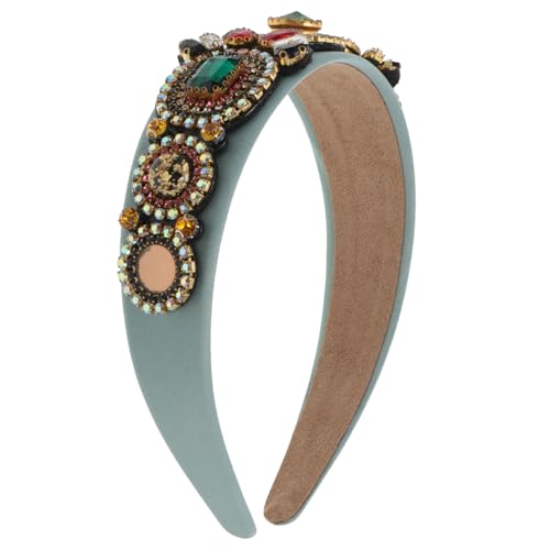 VINTORKY Strass Stirnband Grün Breit Mit Glas Strass Für Frauen Haar Kopfband Party Kopfschmuck Vintage Stil Haarreif Mode Stirnband von VINTORKY
