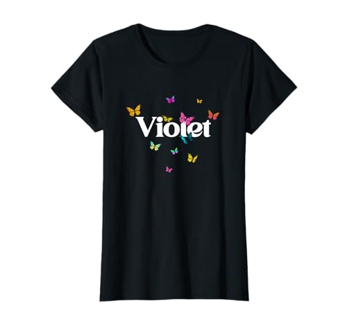 Violet - Schöner Mädchen Name mit bunten Schmetterlingen T-Shirt von VIOLET Tochter Enkel Geburtstag Geschenkideen