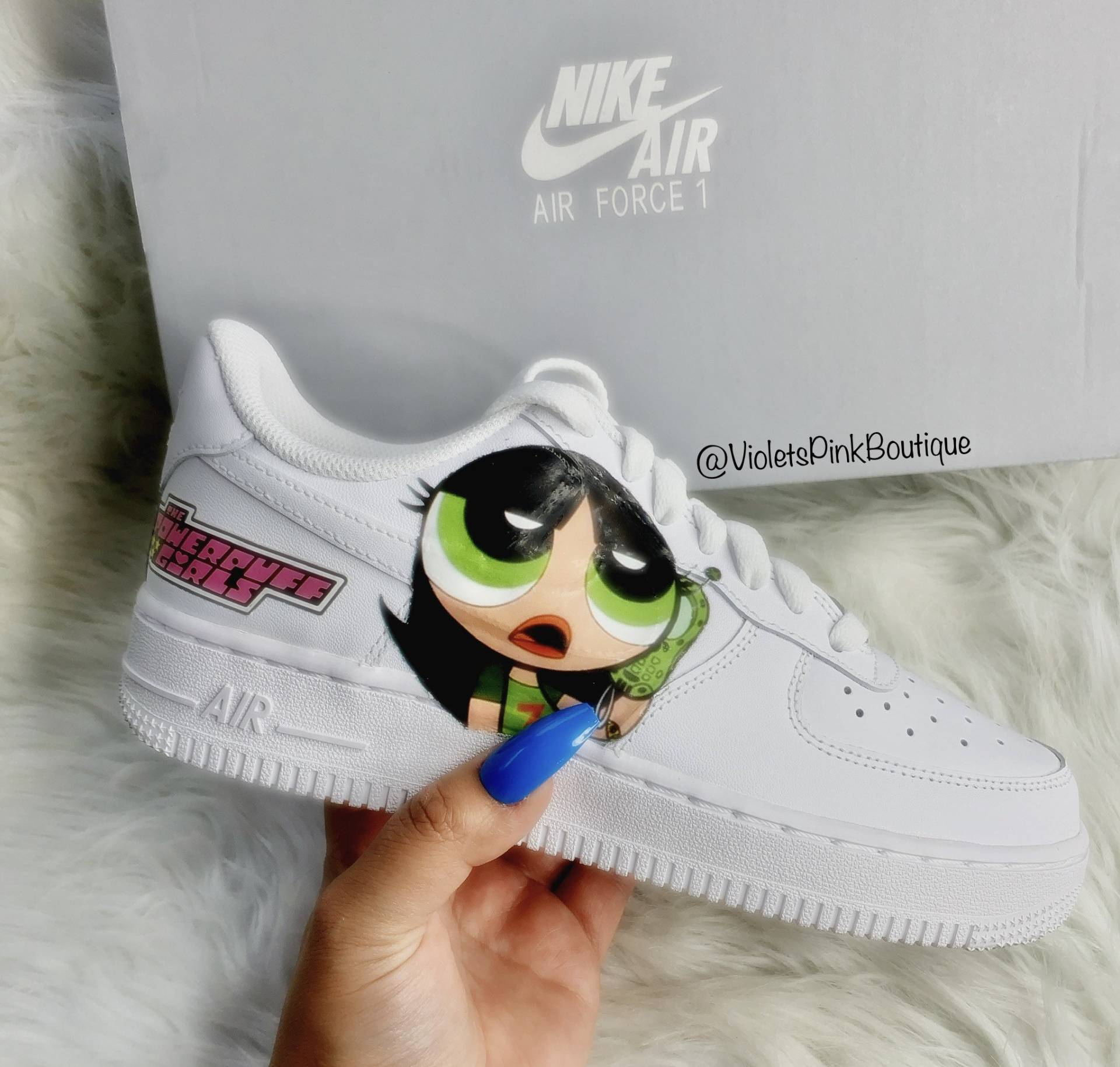 Benutzerdefinierte Buttercup Nike Air Force 1S The Powerpuff Girls Women's Custom Cute Sneakers von VIOLETSPINKBOUTIQUE