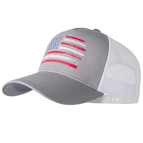 VIONLAN Baseballkappe Amerikanische Flagge Trucker Hut für Männer Frauen 3D geprägtes Logo verstellbar Outdoor Mesh Snapback Hut, Grau/US-Flagge, Einheitsgröße von VIONLAN