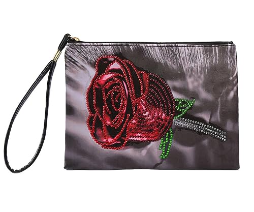 VIONNPPT 5D DIY Diamond Art Painting Clutch Taschen, Mandala Diamantkunst Kreuzstich Handtasche Geschenk,Make-up Reisen Tasche für Frauen Mädchen (Rose) von VIONNPPT