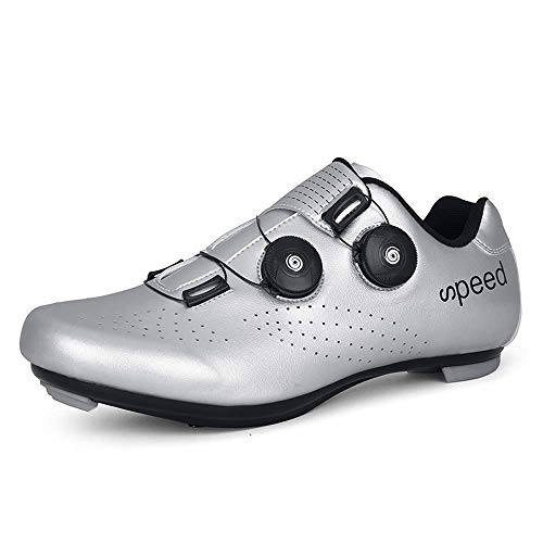 VIPBQO Herren Fahrradschuhe Mit Kompatiblen Stollen Schuh Mit Für Männer Lock Pedal Fahrradschuhe Radsportschuhe Cleats Mountainbike Schuhe Gr.36-47 (41,Silber) von VIPBQO