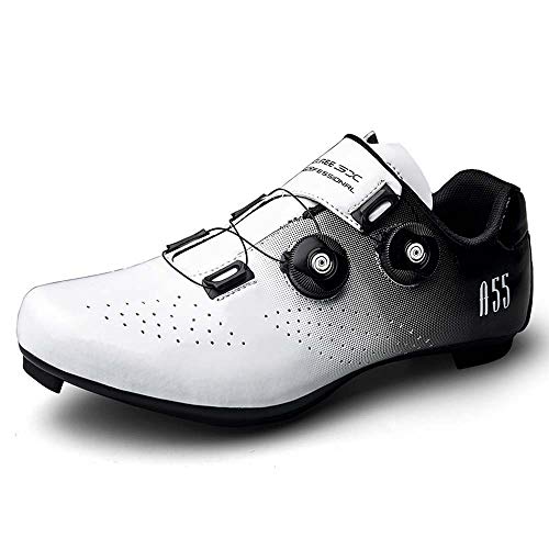 VIPBQO Hochwertige Rennradschuhe Für Herren/Damen Fahrradschuhe Mit Schnalle Und Klettverschluss Größe 37-46 (40,weiß) von VIPBQO
