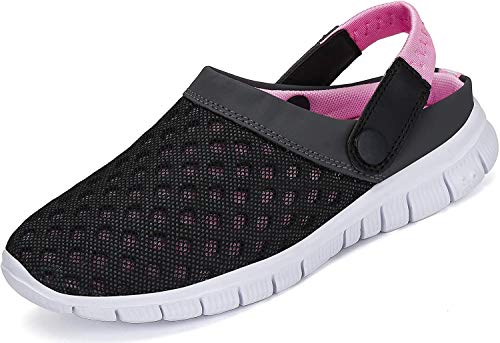 VIPBQO Sommer Unisex Atmungsaktiv Clogs Flach Hausschuhe Mesh Slippers Muffin Drag Pantolette Outdoor Strand Schuhe rutschfest Hollow Sandalen (42,Pink) von VIPBQO